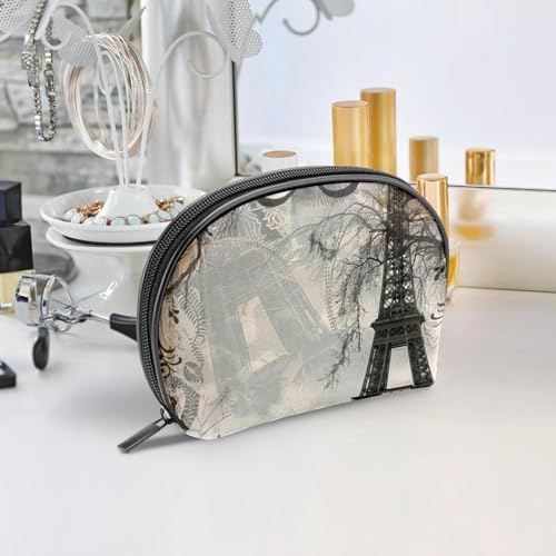 WOSHJIUK Makeup Bag Small,Makeup Travel Bag,Eiffel Tower Paris Vintage,Makeup Organizer Bag