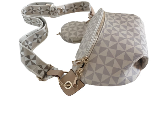 Trendy Beige Checkered Crossbody Sling Bag with Adjustable Strap