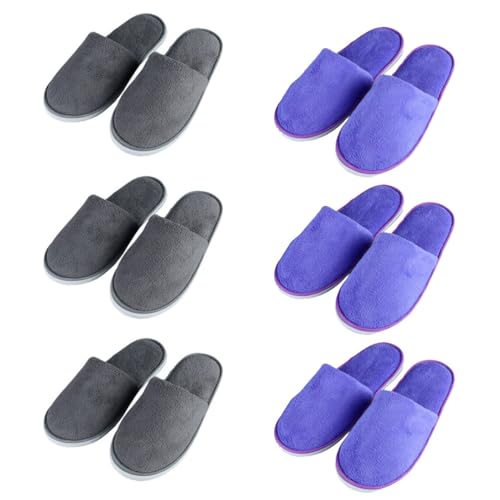 CYlovinho 6 Pairs Spa Slippers for Women Men, Disposable Guest Slippers Washable Foldable Slippers Coral Fleece Slipper Bath Slippers Wedding Slippers