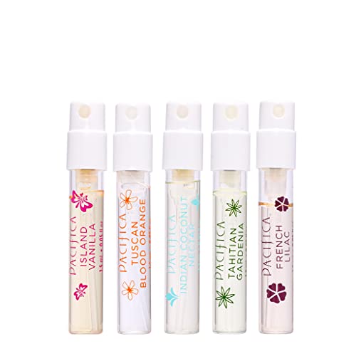 Pacifica Beauty, Wanderlust Spray Perfume Trial Set, Island Vanilla, 5 Scents, Fragrance Sampler Gift Set, Natural & Essential Oils, Clean, Vegan & Cruelty Free