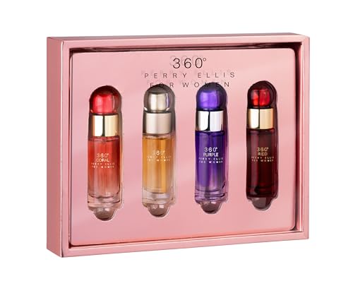 Perry Ellis 360° Women mini gift set - 4-pack of .25 fl oz EDP travel sprays (360° Women, 360° Coral, 360° Purple, 360° Red)