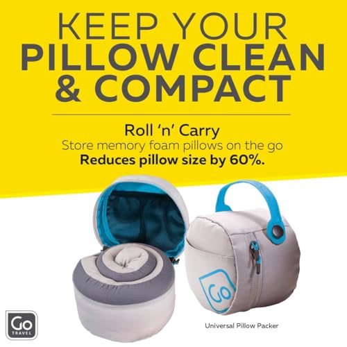 Go Travel Universal Pillow Packer, Ideal for Carrying Travel Pillow, Compatible with Most Memory Foam Pillows, Perfect for Airplane, Bus, Car, and Train Journey, Travel Essentials, Blue