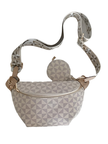 Trendy Beige Checkered Crossbody Sling Bag with Adjustable Strap