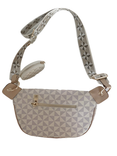 Trendy Beige Checkered Crossbody Sling Bag with Adjustable Strap