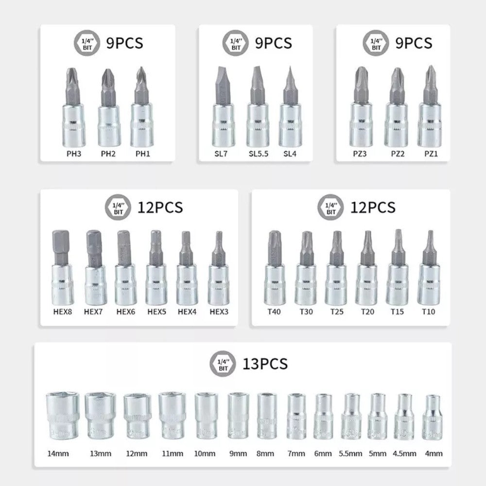 46PCS 1-4  Ratchet Wrench Combination Socket Tool Set Kit Auto Car Repair Tools