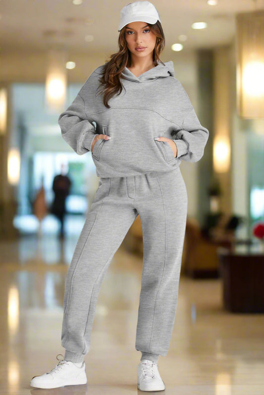 Dropped Shoulder Long Sleeve Hoodie and Pants Active Set