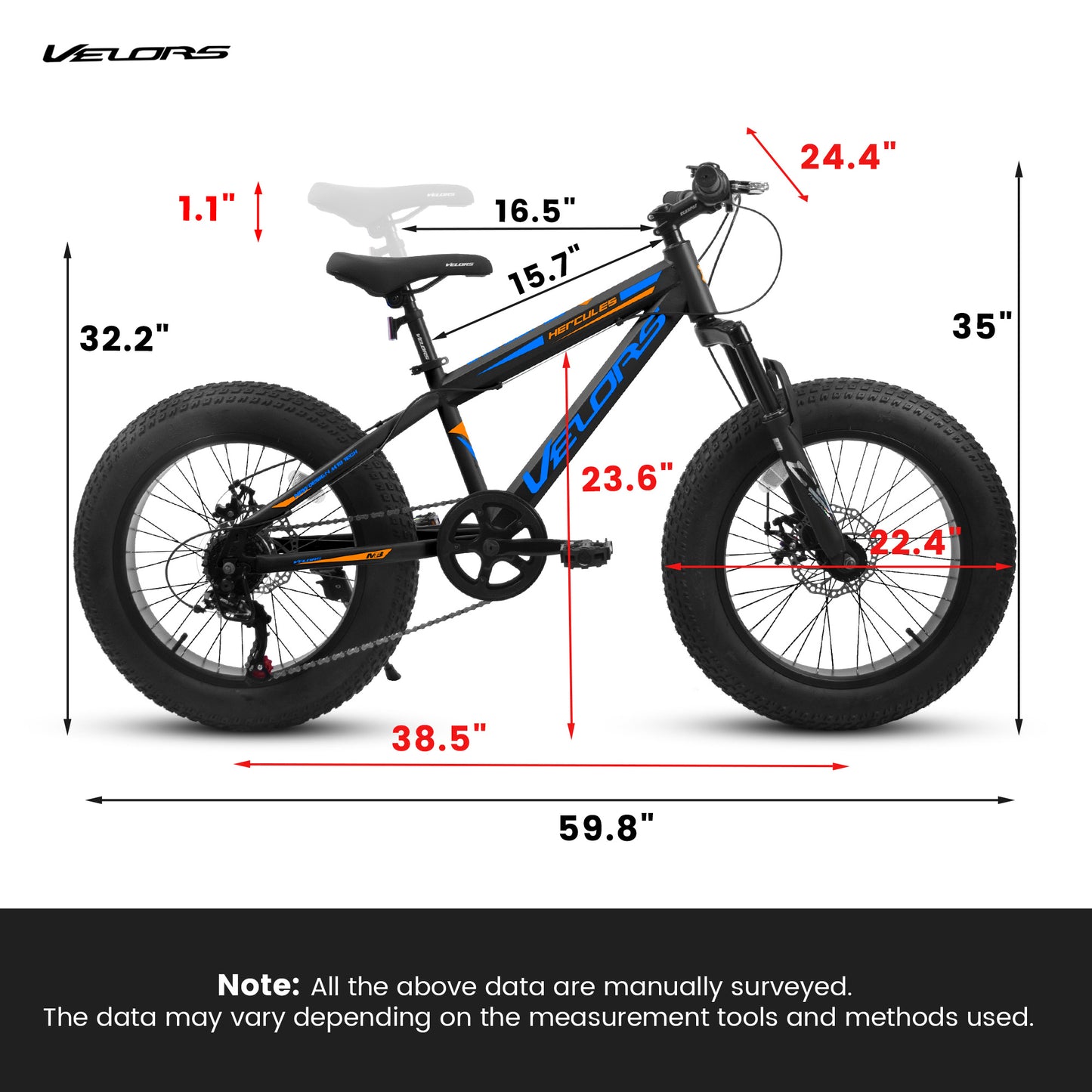 V20235 20 Inch Fat Tire Bike 7 Speed Mountain Bike, Dual Disc Brakes, High Carbon Steel Frame, Front Suspension, Mountain Buggy, City Commuter City Bike, Fat Tire Bike