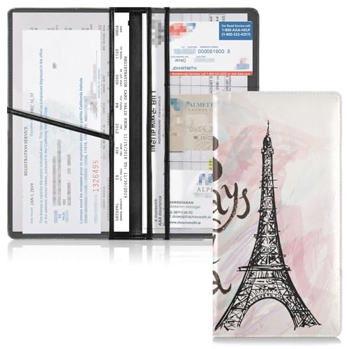 Glove Box Organizer Car Registration and Insurance Holder Car Document Holder Auto Glove Compartment Essential Paris Love Valentine's Day Eiffel Tower Peach