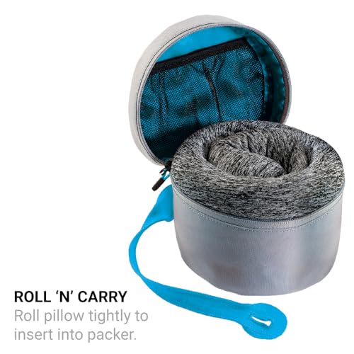 Go Travel Universal Pillow Packer, Ideal for Carrying Travel Pillow, Compatible with Most Memory Foam Pillows, Perfect for Airplane, Bus, Car, and Train Journey, Travel Essentials, Blue