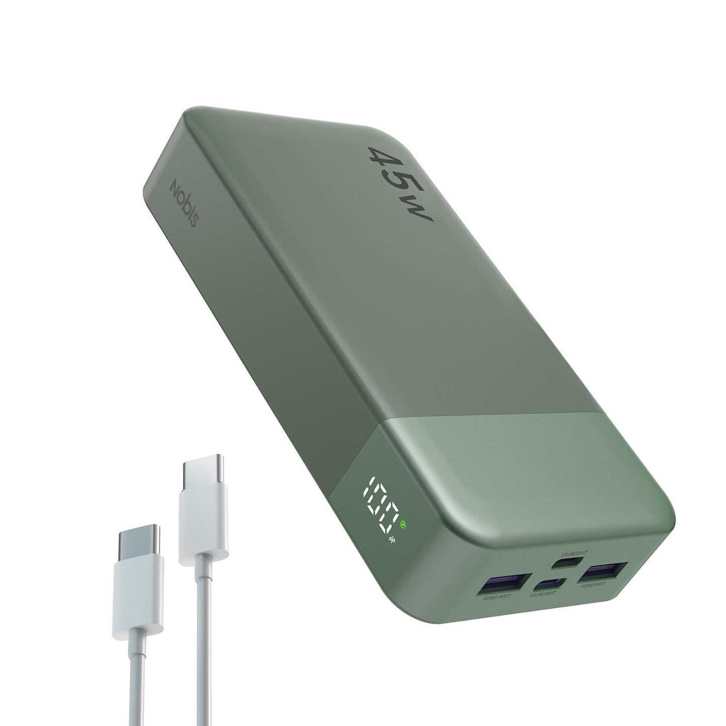 NOBIS Portable Charger, 20000mAh Power Bank, 45W Power Bank Fast Charging, Battery Pack with C to C Cable, Battery Bank with Digital Display for iPhone Android Laptop etc(Green)