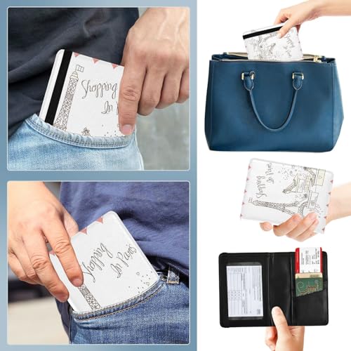 Passport Holder Women Shopping Paris Peach Creative PU Leather Passport Wallet Travel Gift 5.7 * 4.3in