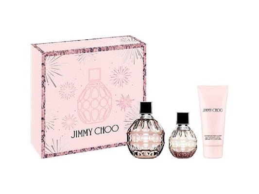 Jimmy Choo Signature Eau de Parfum 3 Piece Set - 3.3 fl. oz. & 1.3 fl. oz. Spray, 3.3 fl. oz. Body Lotion - Long Lasting Fragrance with notes of Tea Rose, Tiger Orchid & Cedarwood - Floral & Fruity