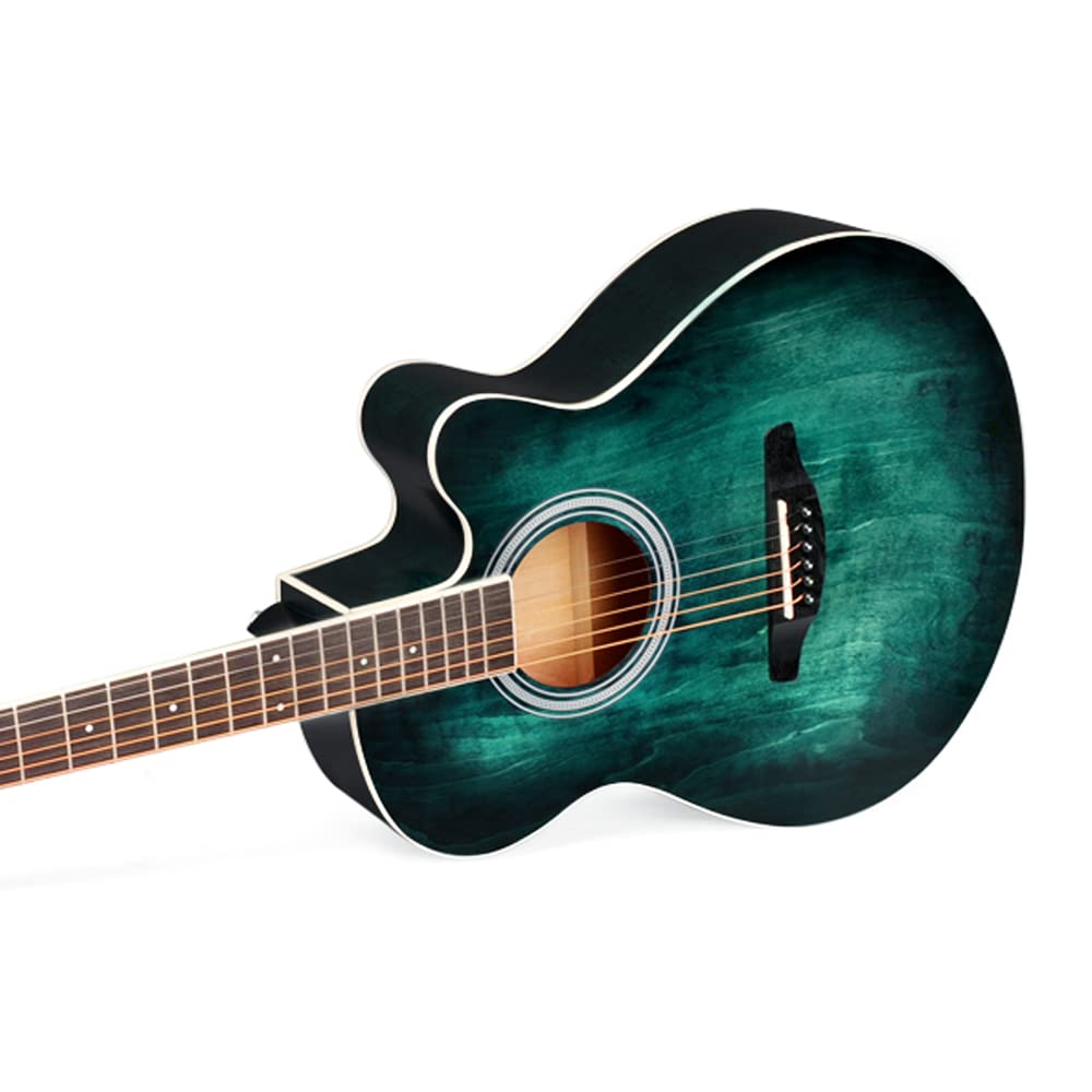 Winzz 40 Inches Acoustic Steel-string Guitar Beginner, Elegant Unique Color Design (Blue-green)
