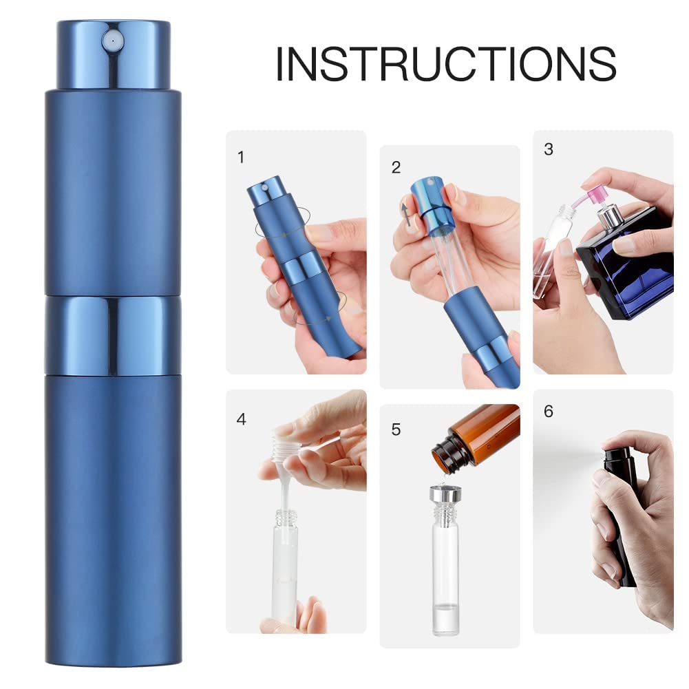 LISAPACK 8ML Atomizer Perfume Spray Bottle for Travel (3 PCS) Empty Cologne Dispenser, Portable Sprayer (Gold, Silver, Blue)