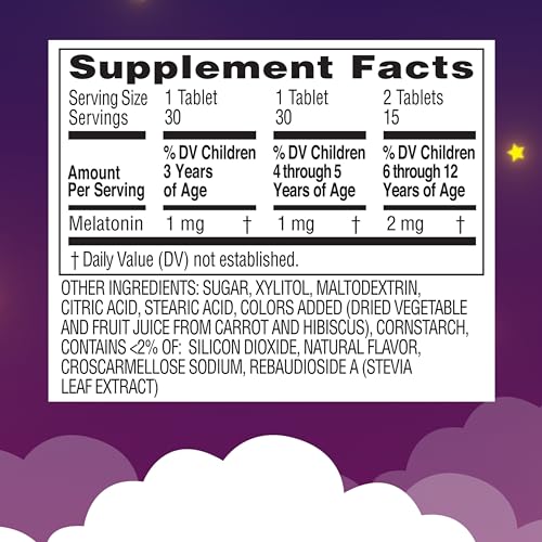 Zarbee's Kids 1mg Melatonin Chewable Tablet, Drug-Free & Effective Sleep Supplement, Easy to Take Natural Grape Flavor Tablets for Children Ages 3 and Up, 30 Count