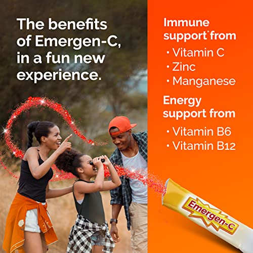 Emergen-C Kidz Crystals, Stocking Stuffer, On-the-Go Emergen-C Immune Support Supplement with Vitamin C, B Vitamins, Zinc and Manganese, Sparkly Strawberry - 56 Stick Packs