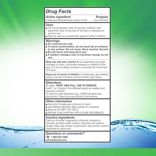 Refresh Plus Lubricant Eye Drops, Preservative-Free, 0.01 Fl Oz Single-Use Containers, 50 Count, Packaging May Vary