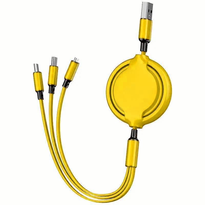 GLOGO 3 in 1 Retractable Charging Cable [3A,3FT] Multi USB Cable Fast Charger Cord for Phone, Samsung, iPad, Tablets, Switch and More (Yellow)