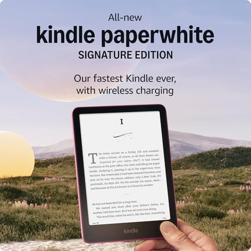 All-new Amazon Kindle Paperwhite Signature Edition (32 GB) – Our fastest Kindle with auto-adjusting front light, wireless charging, and weeks of battery life (Metallic Raspberry)