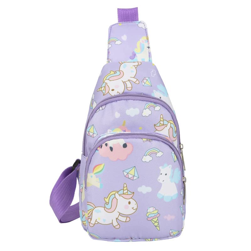 Hiflyer Kids Crossbody Bag Kids Sling Bags, Small Nylon Sling Bag for Kids Travel Bag for Kids, Cartoon Sling Bag for Kids (Purple)