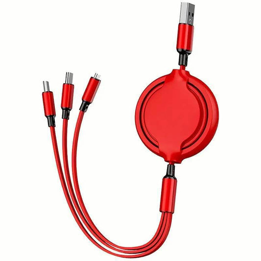 GLOGO 3 in 1 Retractable Charging Cable [3A,3FT] Multi USB Cable Fast Charger Cord for Phone, Samsung, iPad, Tablets, Switch and More (Red)