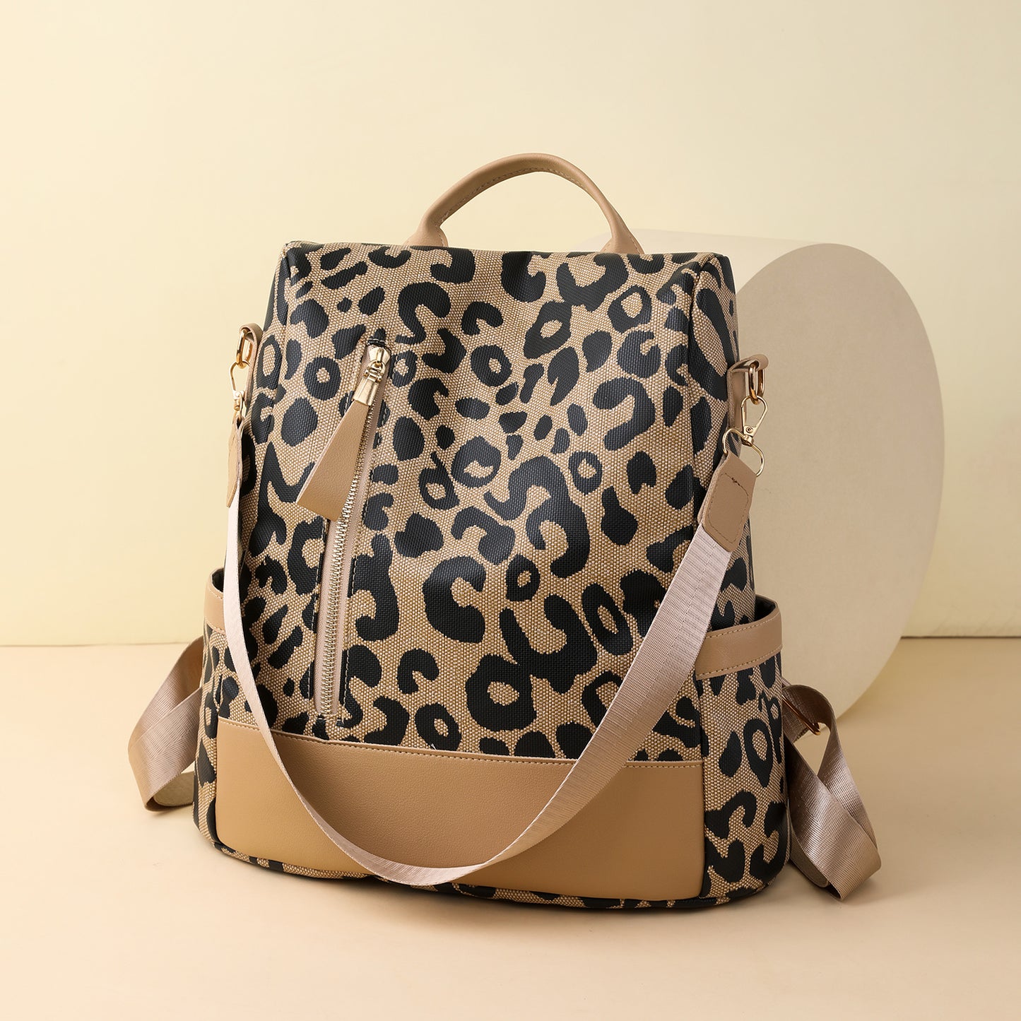 Leopard-Print Faux Leather Backpack