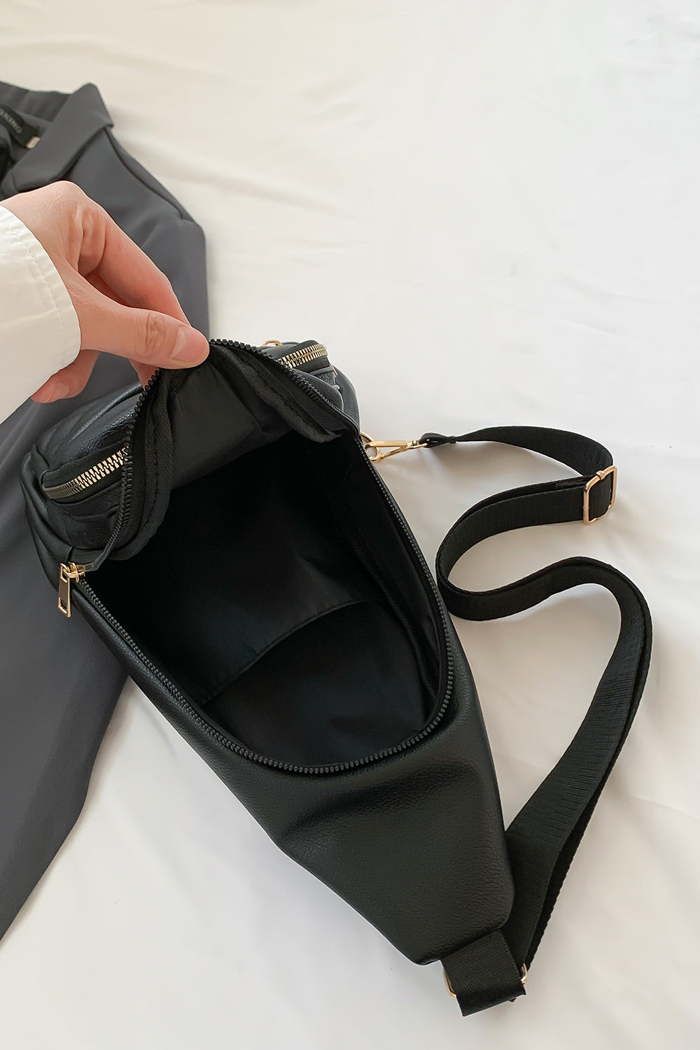 Black or White Faux Leather Sling Bag