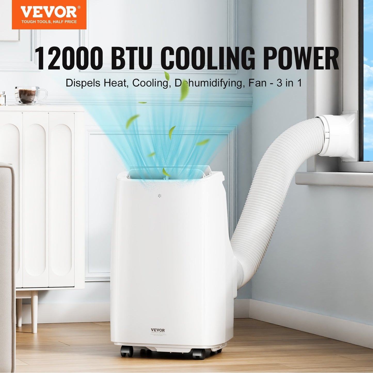 VEVOR Portable Air Conditioner 12k BTU 3-in- 1 AC Cool Dehumidifier Fan