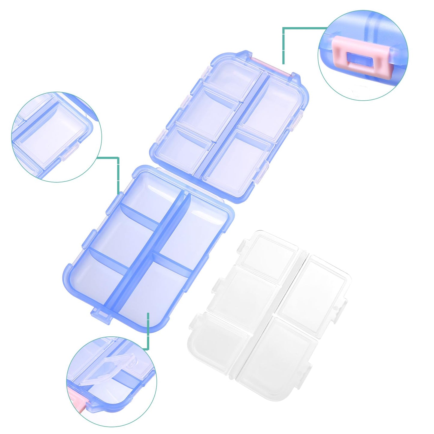 Zuihug 1Pack Travel Pill Organizer - 10 Compartments Pill Case, Compact and Portable Pill Box, Perfect for On-The-Go Storage, Pill Holder for Purse Blue