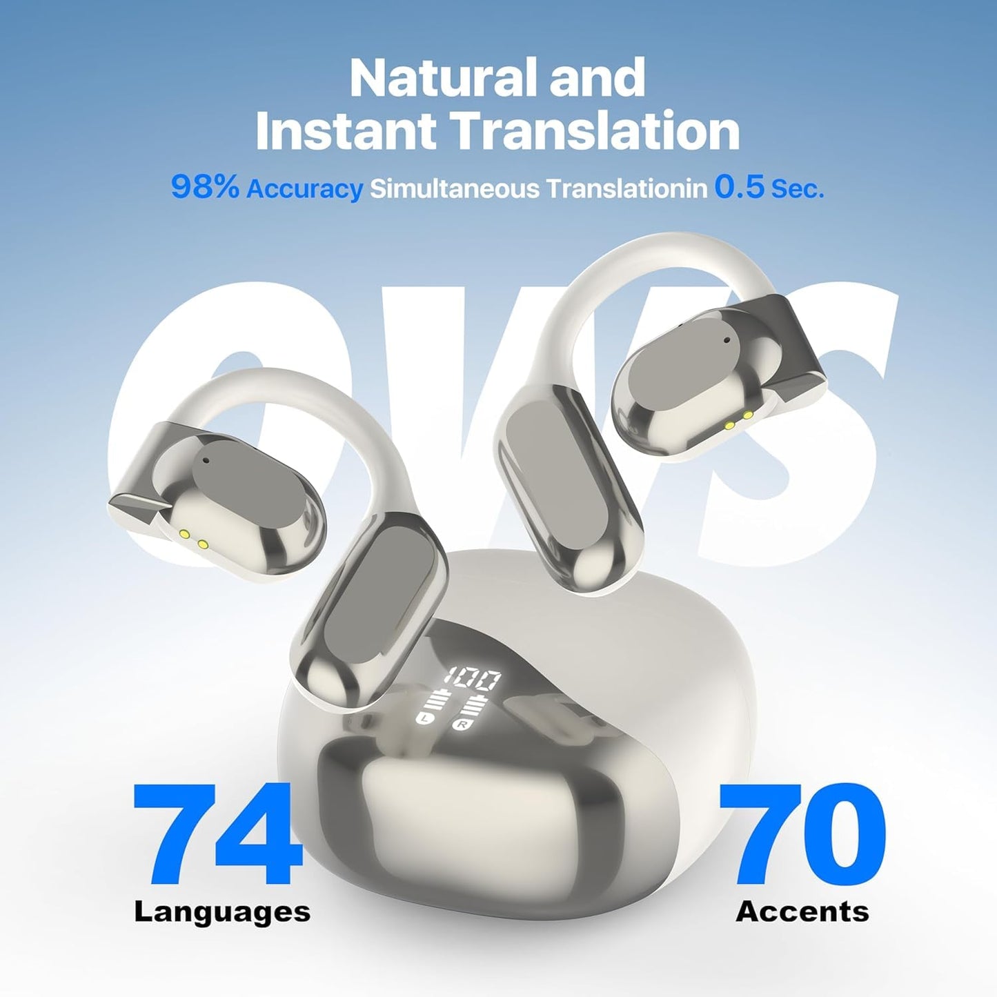 AI-Assisted Translation Earbuds with Real-Time 144-Language Support (White)