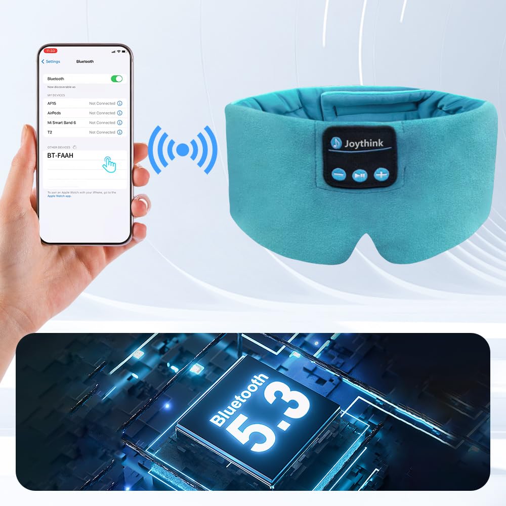 Joythink High-Tech Satin Wraparound Sleep Mask with Built-In Bluetooth Headphones (Cyan)