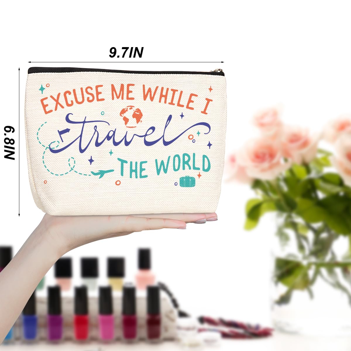 Funny Travel Gifts for Women Makeup Bag Travel Essentials Cosmetic Bag Travel Toiletry Bag Flight Vacation Gifts for Travel Lovers Sister Mom Travelers Girls Trip Birthday Mothers Day Anniversary