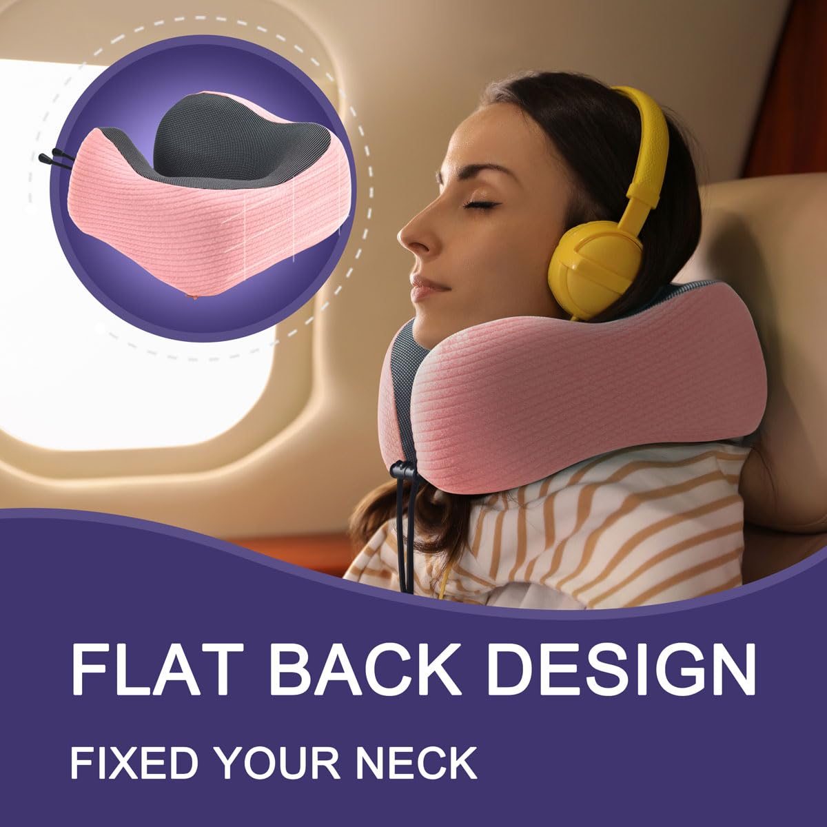 napfun Neck Pillow for Traveling, Upgraded Travel Neck Pillow for Airplane 100% Pure Memory Foam Travel Pillow for Flight Headrest Sleep, Portable Plane Accessories, Pink