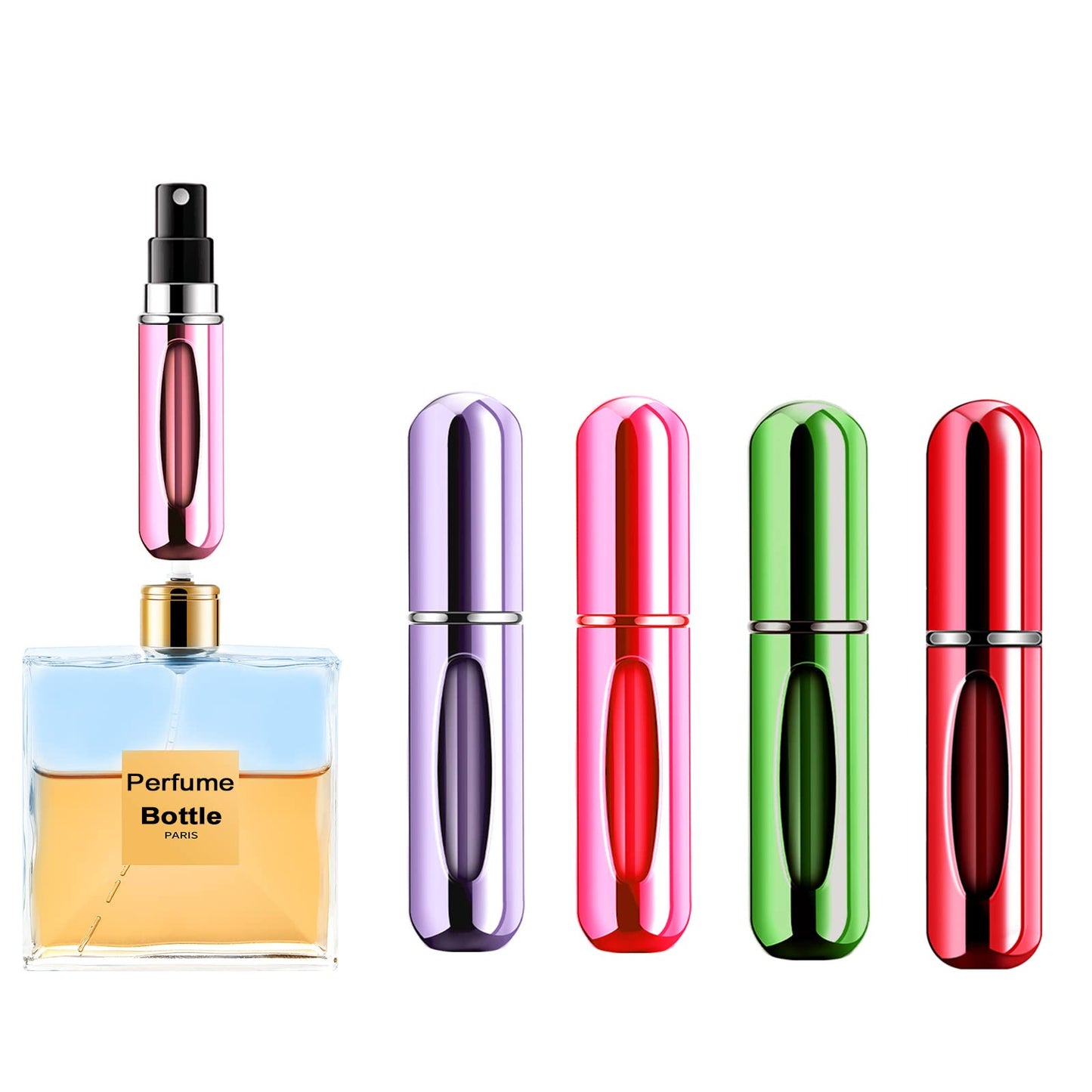 Yamadura Portable Mini Refillable Perfume Atomizer Bottle Refillable Spray, Atomizer Perfume Bottle, Scent Pump Case, Perfume Atomizer Refillable Travel (5ml, 4 Pack)(Red, Rose Red, Purple, Green)