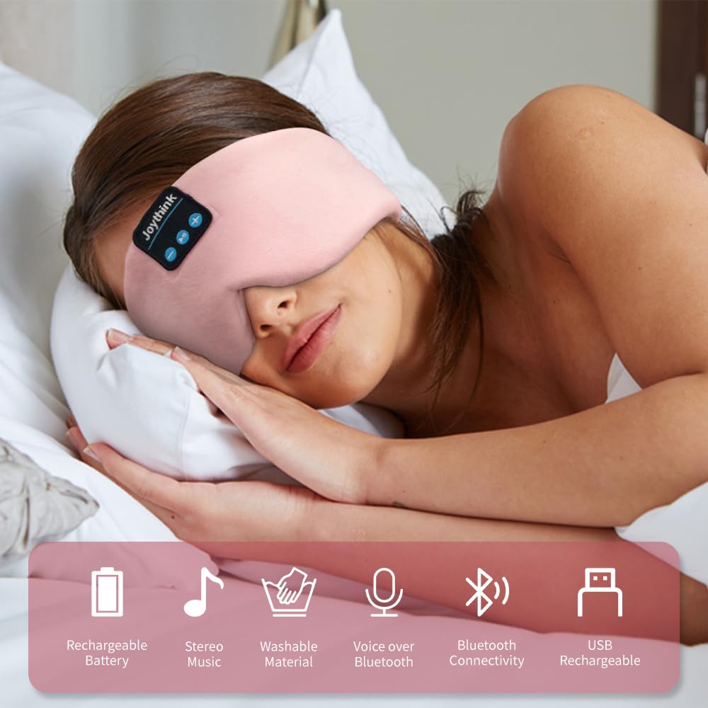 Joythink High-Tech Satin Wraparound Sleep Mask with Built-In Bluetooth Headphones (Pink)