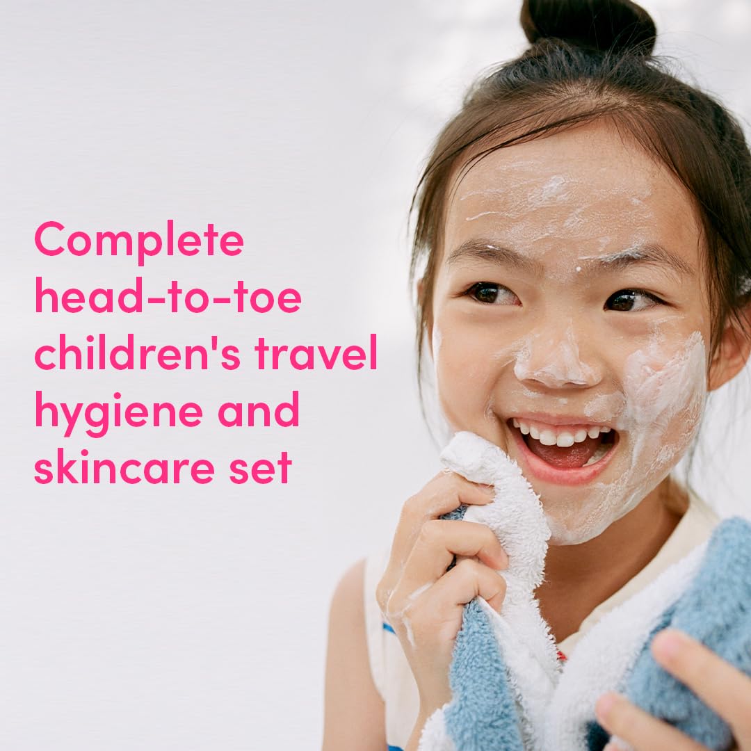 Evereden Kids Travel Set: Clean & Vegan 5-Piece Skin Care Set for Kids | Multi-Vitamin Kids Skin Care Set w/t Body Wash, Lotion, Face Wash, Cream, Shampoo & Conditioner | TSA approved