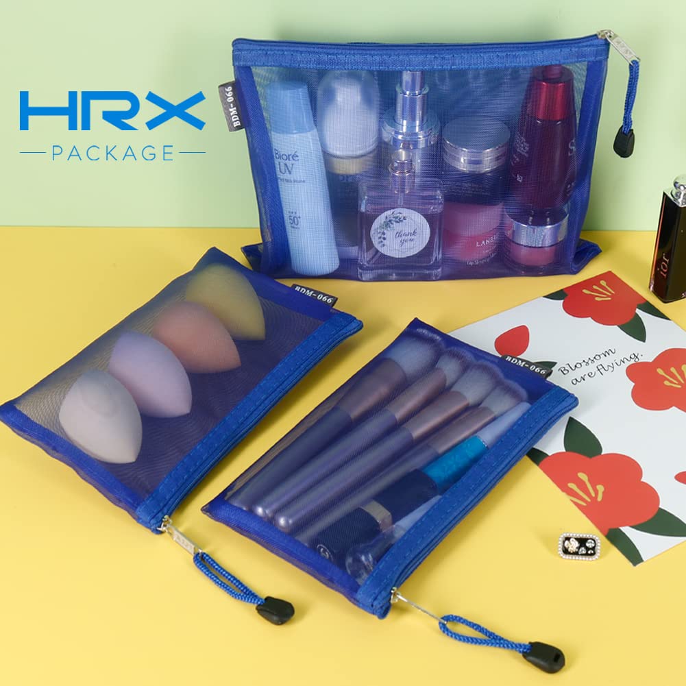 HRX Package Nylon Mesh Cosmetic Bags with Zipper, 6pcs Royal Blue Makeup Pouches Organizer Case for Travel Purse Diaper Bag