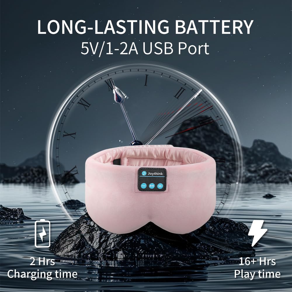 Joythink High-Tech Satin Wraparound Sleep Mask with Built-In Bluetooth Headphones (Pink)