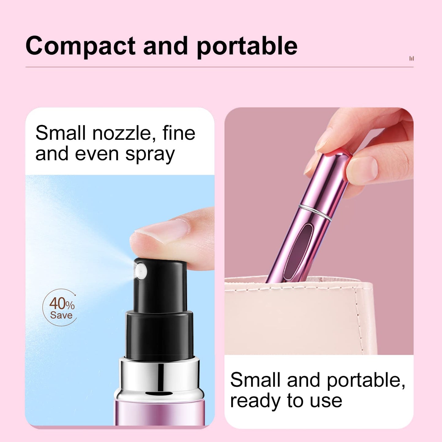 Portable Mini Refillable Perfume Atomizer Bottle Refillable Spray, Atomizer Perfume Bottle, Scent Pump Case, Perfume Atomizer Refillable Travel (5ml, 5 Pack) (Pink, Gold, Black, Silver, Blue)