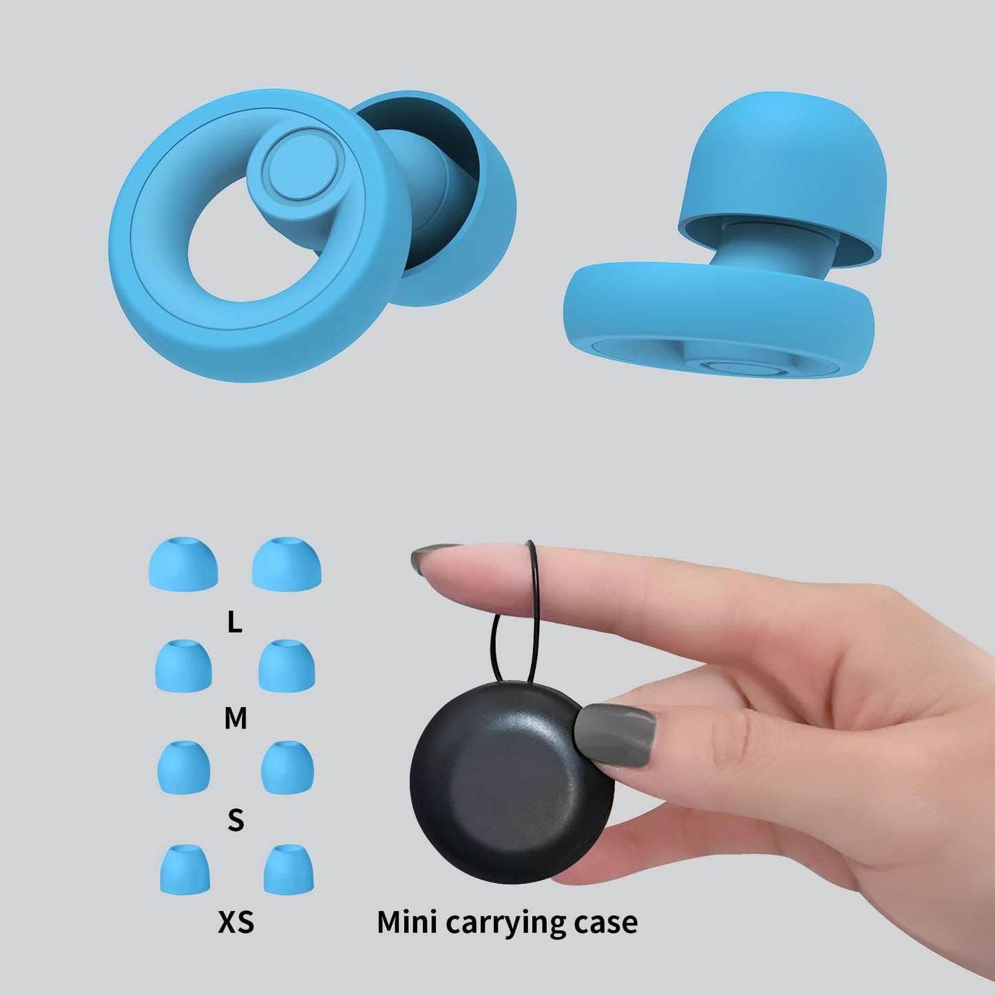 Jayine Ear Plugs for Noise Cancelling Ear Protection EarPlugs for Sleep,Concerts,Work,Study,8 Size Eartips with Small Box,Perfect -30dB Silicone Earplugs for Noise Reduction - Blue