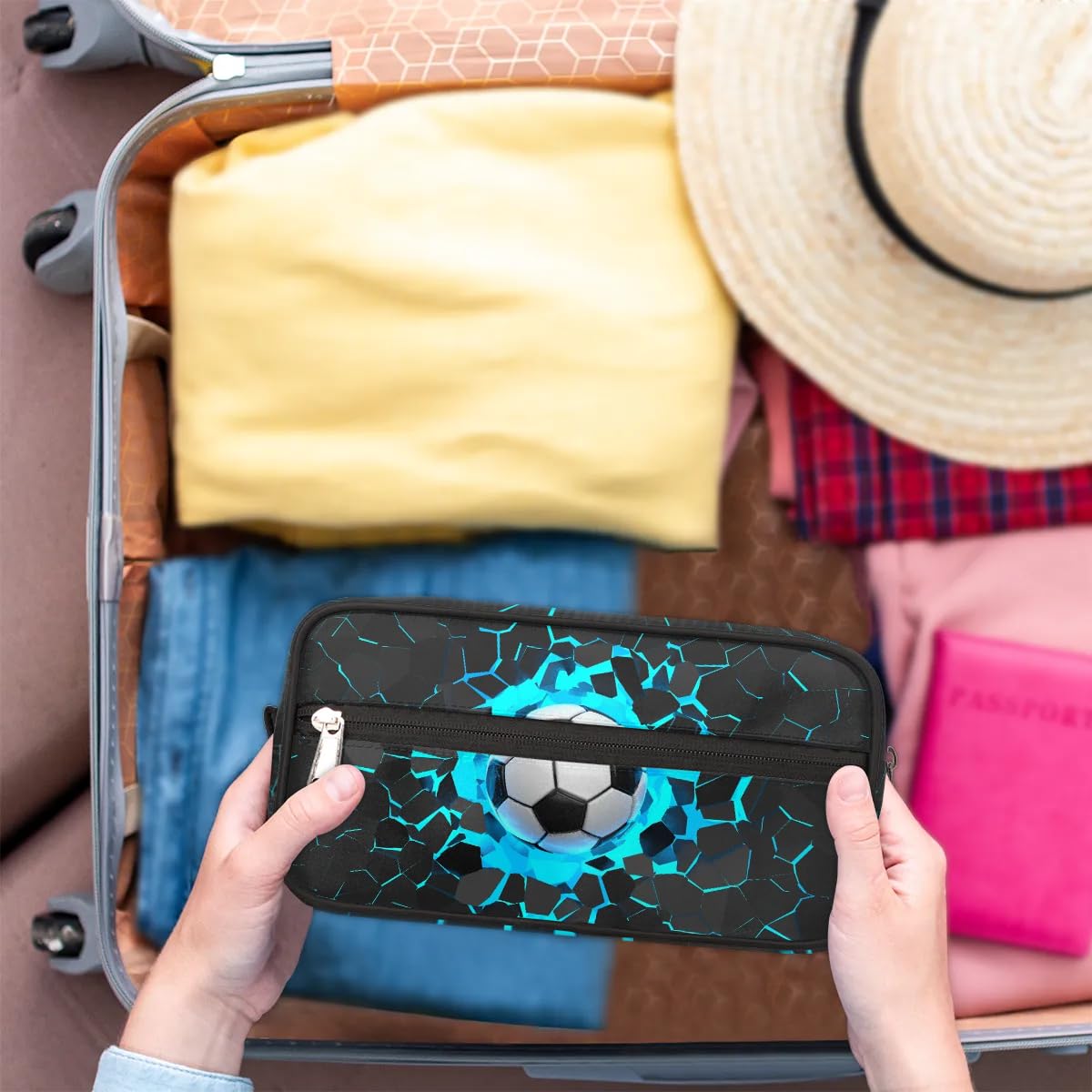 ADTASU 3D Light Wall Football Kids Toiletry Bag for Boys, Kids Dopp Kit, Waterproof Lightweight Cosmetic Bag Wash Bag Shaving Bag for Boys for Kids Toddler Travel Essential