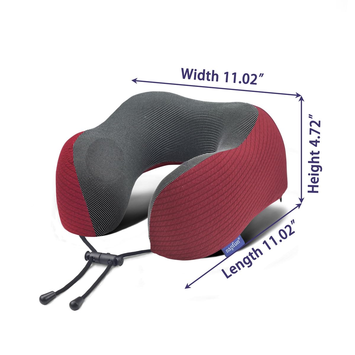 napfun Neck Pillow for Traveling, Upgraded Travel Neck Pillow for Airplane 100% Pure Memory Foam Travel Pillow for Flight Headrest Sleep, Portable Plane Accessories, Wine-Red Set, Medium (120-200LB)