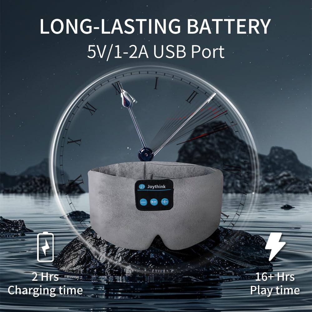 Joythink High-Tech Satin Wraparound Sleep Mask with Built-In Bluetooth Headphones (Grey)