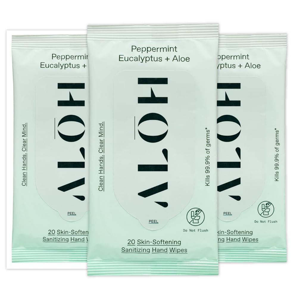 Peppermint, Eucalyptus and Aloe-Infused Sanitizing Hand Wipes Travel Pack