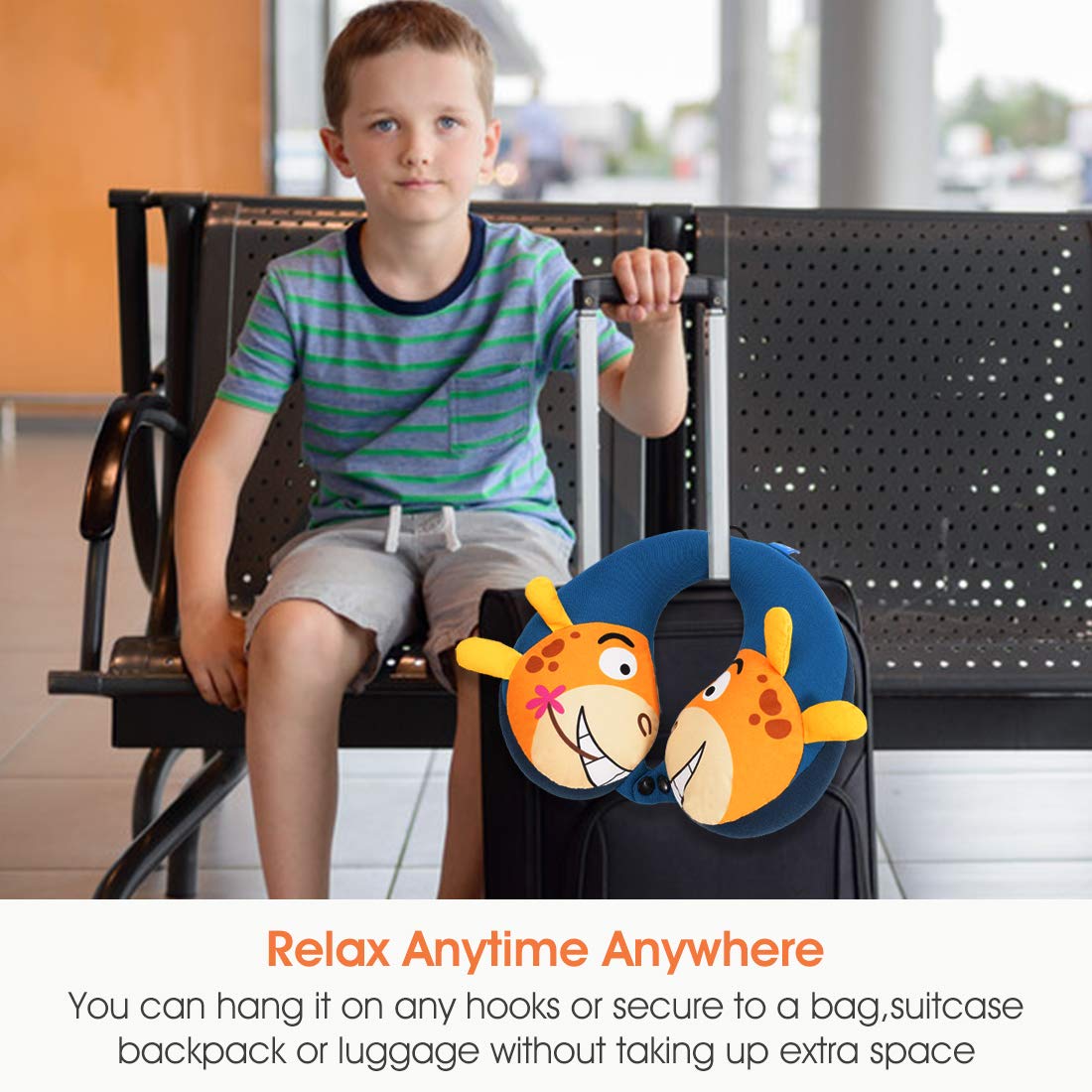 COOLBEBE Kids Travel Neck Pillow for Airplane, Toddler Neck Pillow for Traving, Comfortably Double Support for Car & Airplane, Traveling Gifts for Toddler & Children(Giraffe)