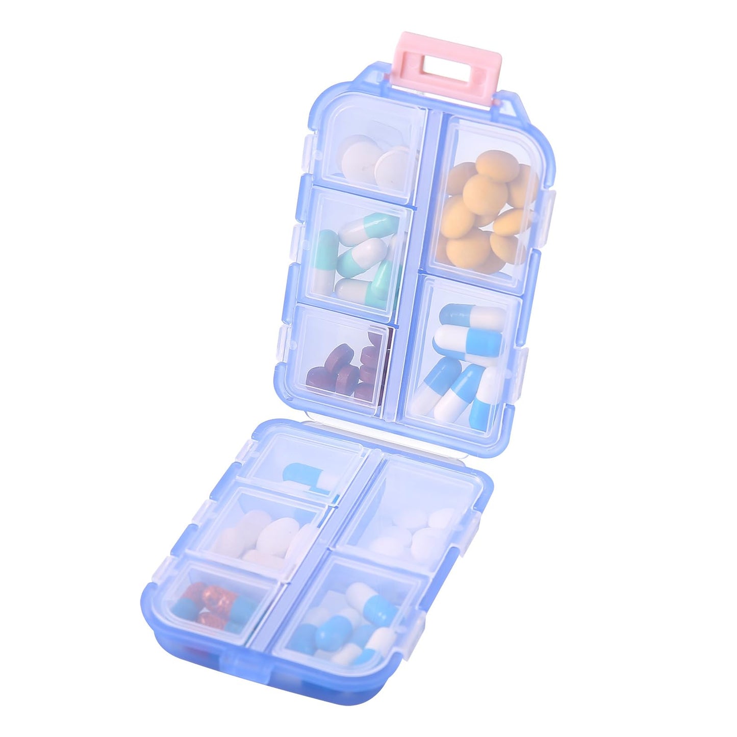 Zuihug 1Pack Travel Pill Organizer - 10 Compartments Pill Case, Compact and Portable Pill Box, Perfect for On-The-Go Storage, Pill Holder for Purse Blue