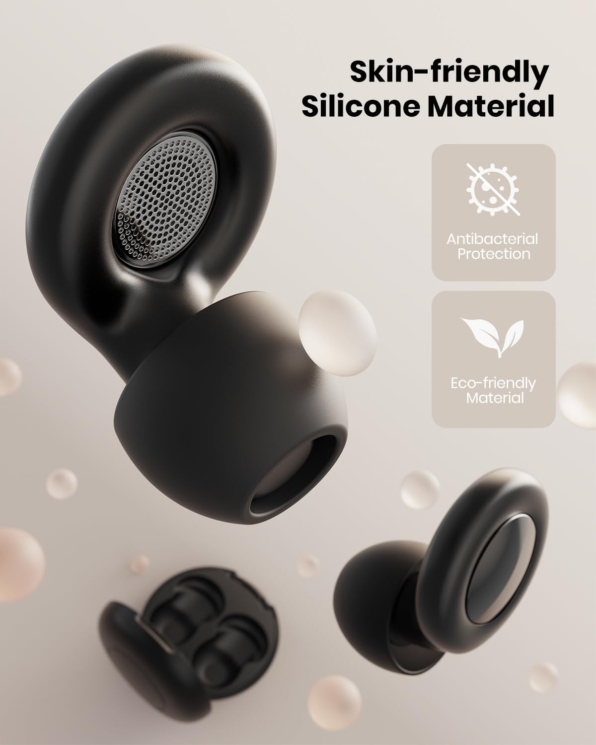 Ear Plugs for Sleeping Noise Cancelling, Hearing Protection Reusable Earplugs with 25dB Noise Reduction, 4 Sizes and Silicone Cord - Easy to Carry for Sleep, Focus, Concerts, Work, Study, Black