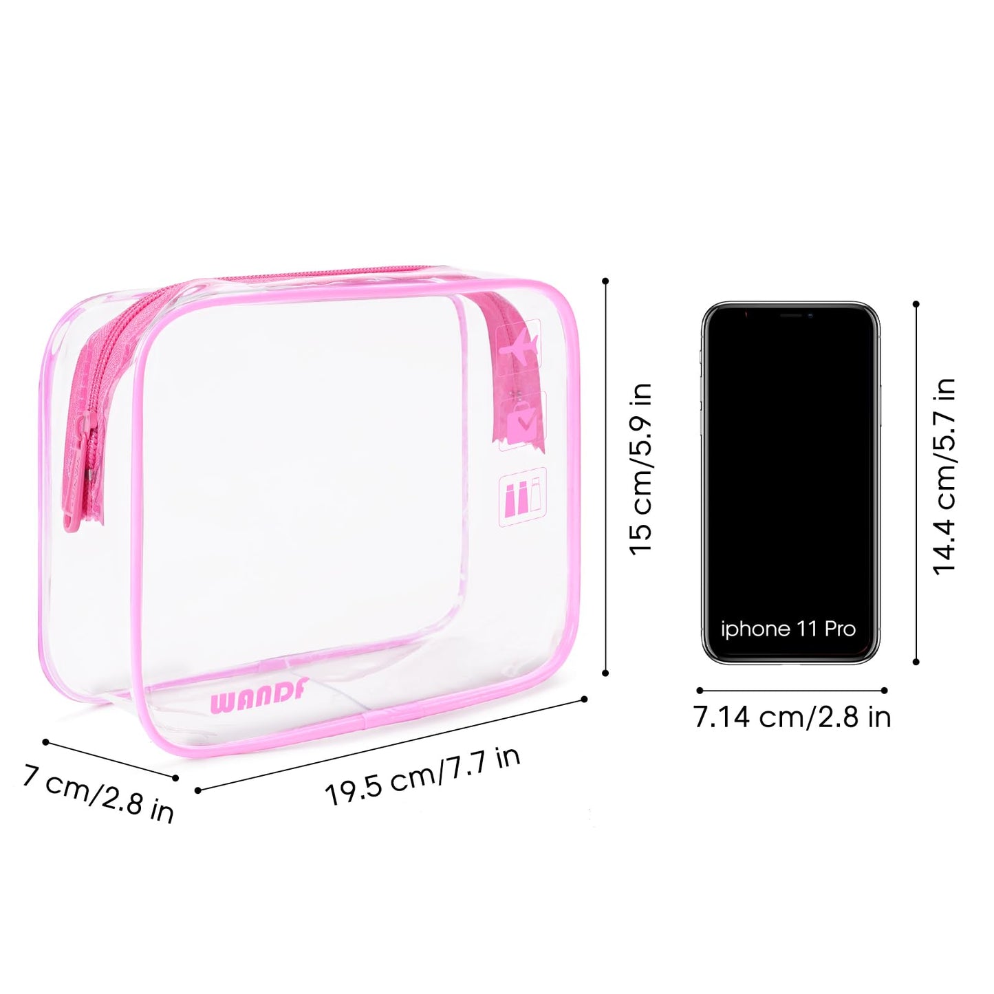 TSA Approved Clear Travel Toiletry Bag wih Zippers Carry-on Travel Accessories Quart Size Toiletries Cosmetic Pouch Makeup Bags for Men and Women (2pcs Pink)