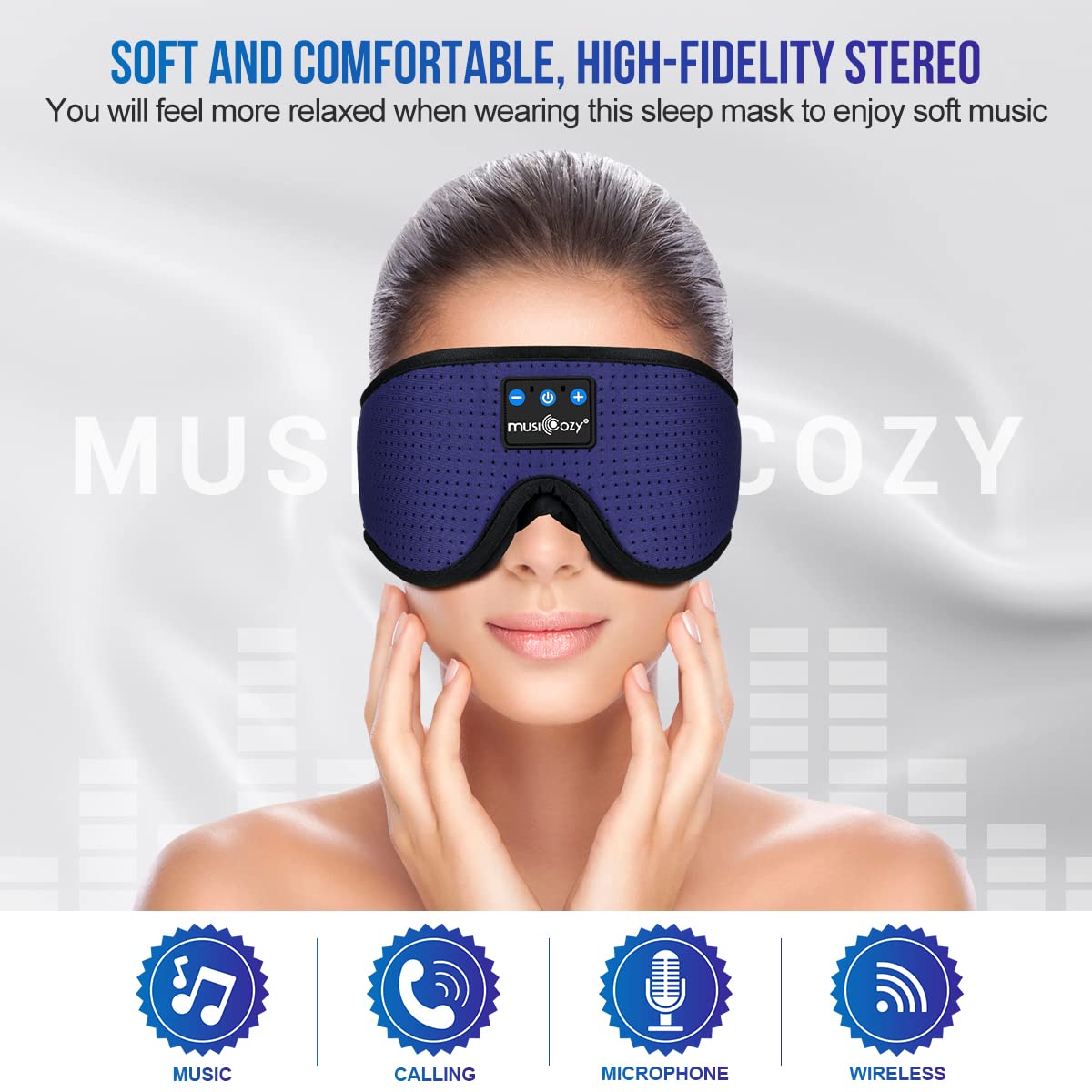 MUSICOZY 3D Bluetooth 5.2 Sleep Headphones, Breathable Wireless Music Eye Mask, Sleeping Headphones with Headband for Side Sleepers, Women, Men, Air Travel, Unique Tech Gifts