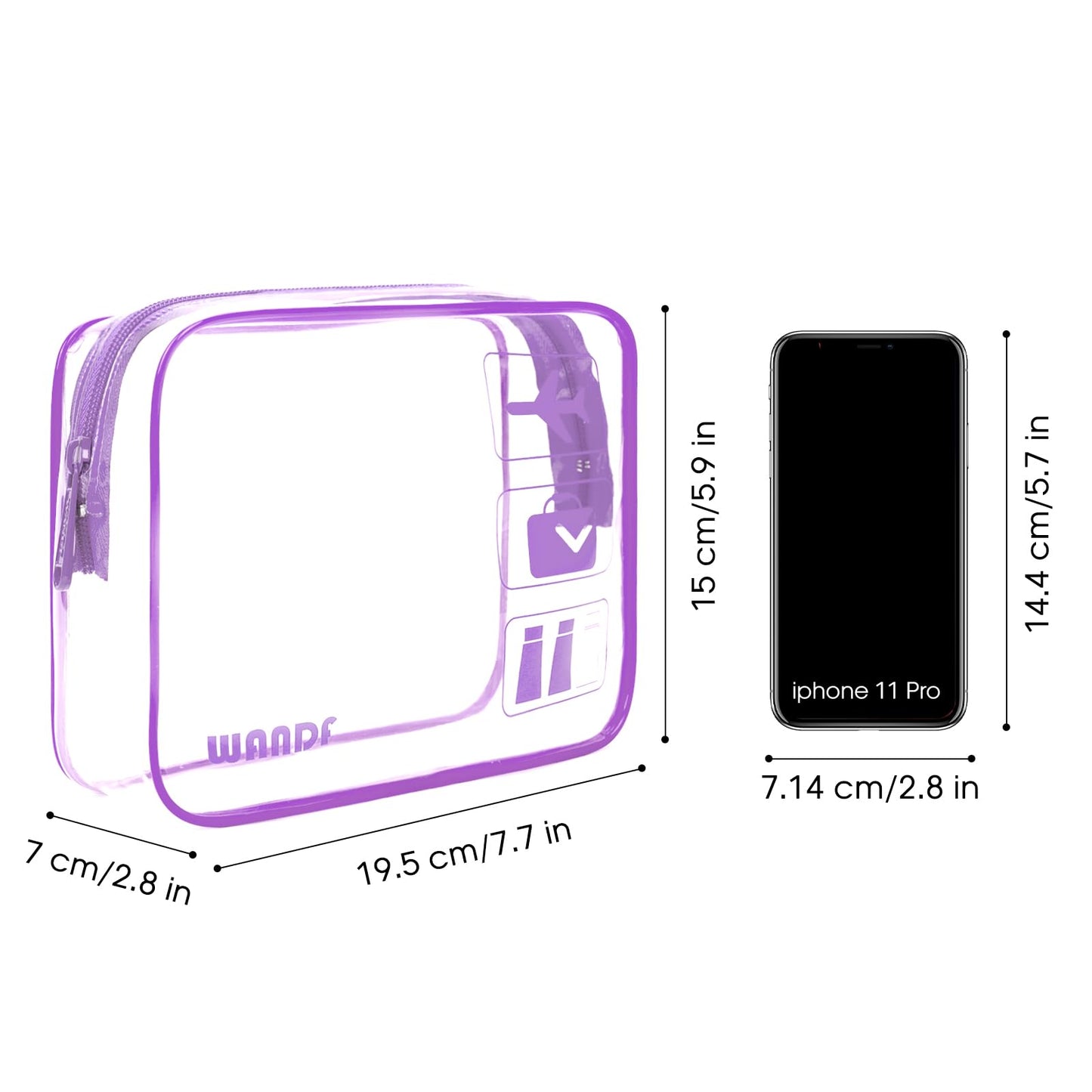 TSA Approved Clear Travel Toiletry Bag wih Zippers Carry-on Travel Accessories Quart Size Toiletries Cosmetic Pouch Makeup Bags for Men and Women (2pcs Purple)